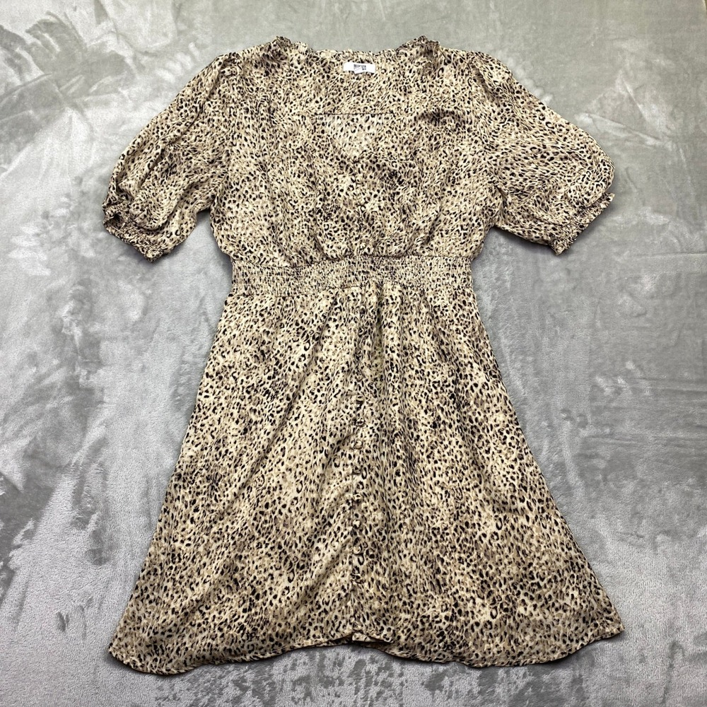 BB Dakota Steve Madden Leopard Print Smocked Waist Midi Dress‎ XL Boho